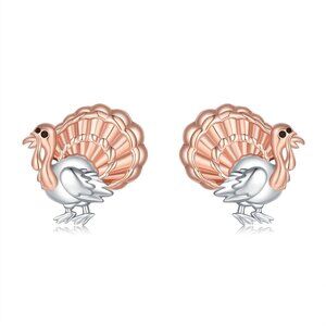 925 Sterling Silver Thanksgiving Turkey Earrings for Women Hypoallergenic Stud J